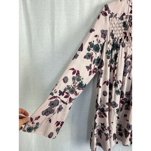 Free People Top Peddle Crepe So Fine Peasant Tunic Dark Floral Boho Feminine - Picture 4 of 8